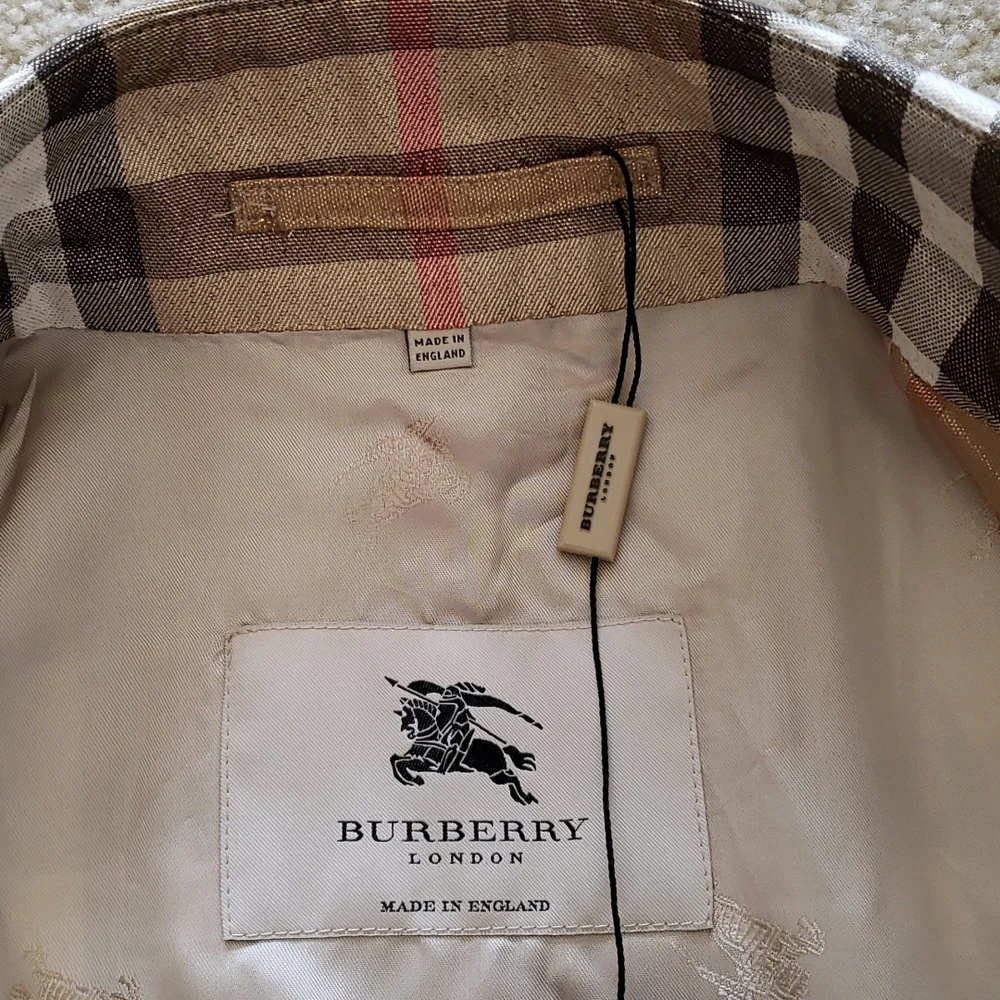 BURBERRY GOLD SHIMMER METALLIC CHECK PLAID TRENCH COAT - Picture 10 of 16